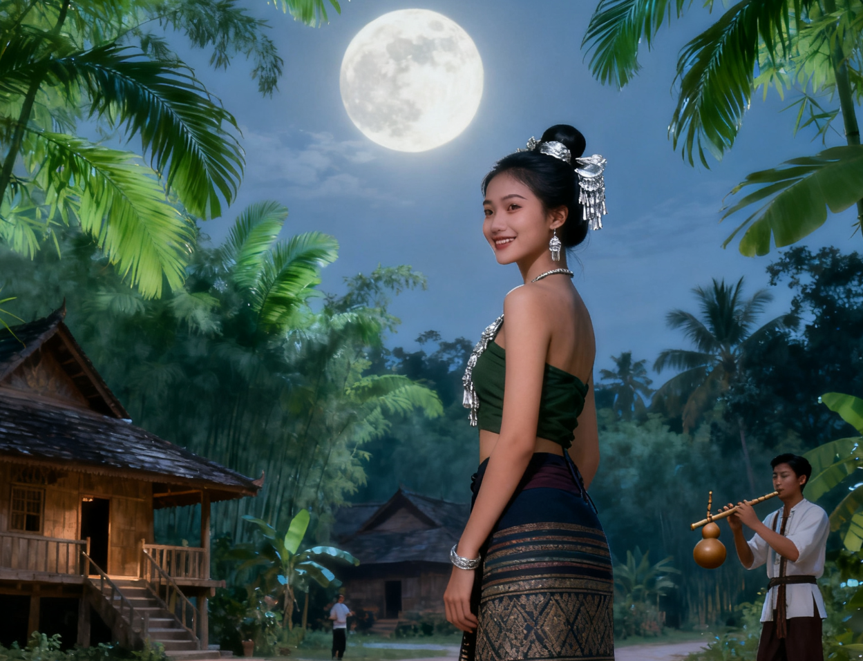 月光下的凤尾竹哟，轻柔啊美丽像绿色的雾哟，是那首歌里的词